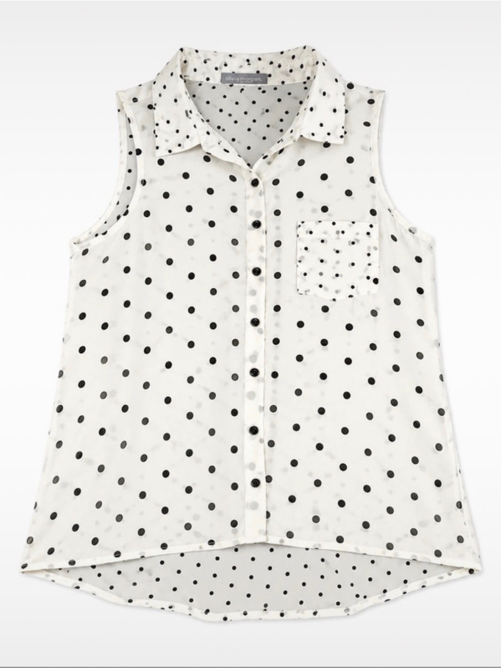 Olivia Moon White Black Polka Dot Sleeveless Button Down Blouse